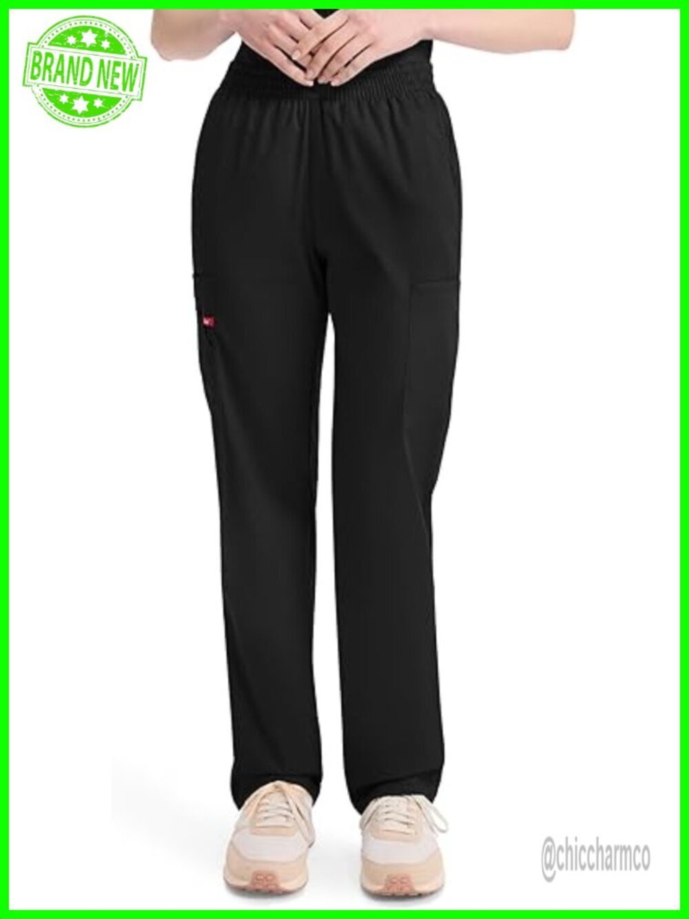 Elastic Waist Pull-On Cargo Scrub Pants, Soft Brushed Poplin, Tapered Leg, 30.5